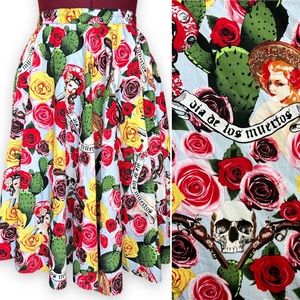 Retro Hell Bunny Pin Up Rockabilly Swing Circle skirt Dia De Los Muertos Size L